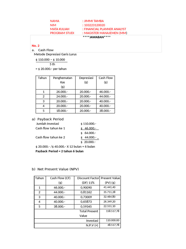 Cash Flow Setiap Tahun | PDF