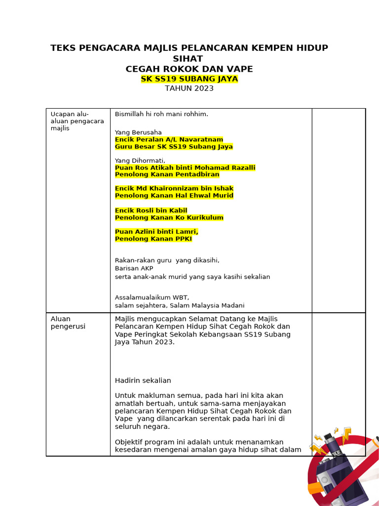 Pelancaran Kempen Cegah Rokok & Vape | PDF
