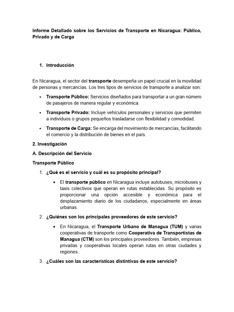 Servicios de Transporte en Nicaragua | PDF | Transporte | Transporte ...