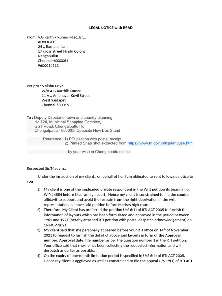 Legal Notice To DTCP | PDF | Judiciaries | Government
