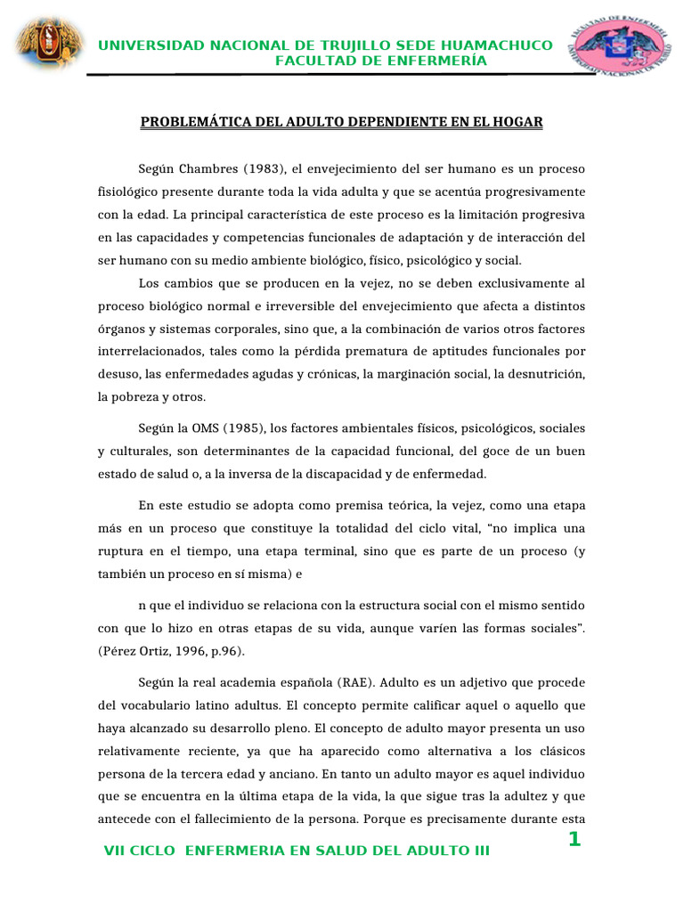 Problemática Del Adulto Dependiente en El Hogar | PDF | Adultos | Vejez