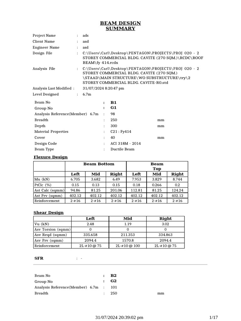 Roof Beam Design Summary Pdf Beam Structure Bending