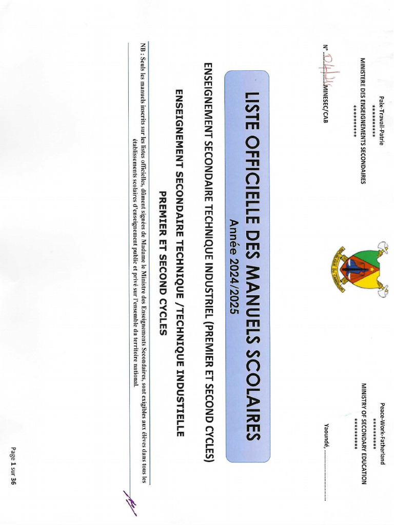 Listes Officielles Minesec 2024 2025 Enseignement Technique | PDF