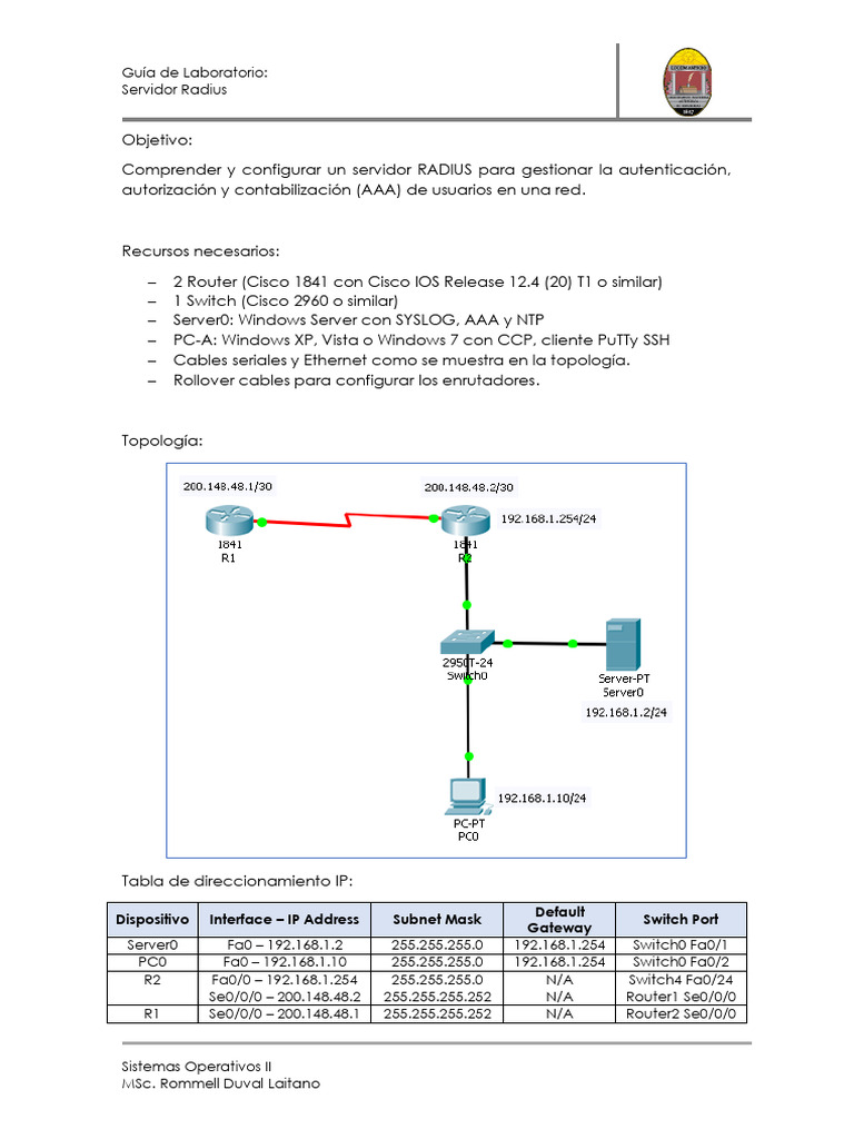 Laboratorio AAA + Radius | PDF | Enrutador (Computación) | Dirección IP