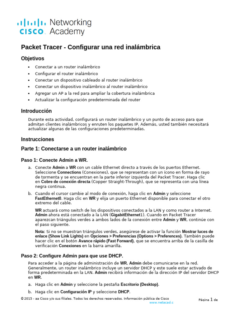 13 1 10 packet tracer configure a wireless network es xl pdf