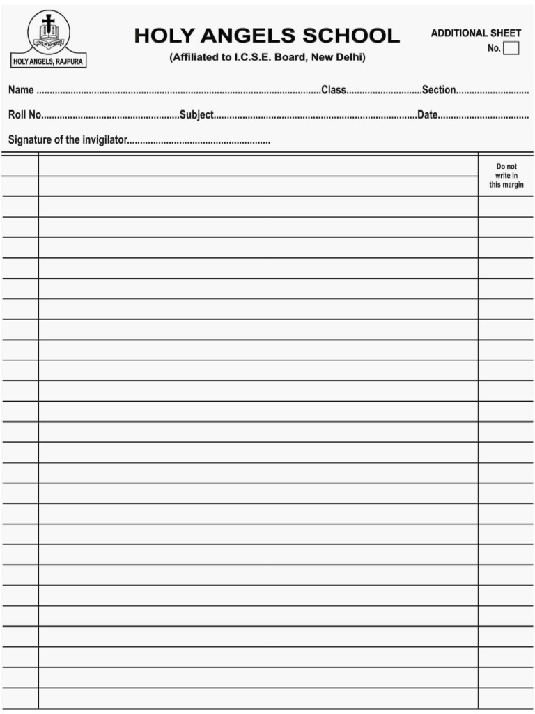 Class 1 to 8 additional answersheet pdf
