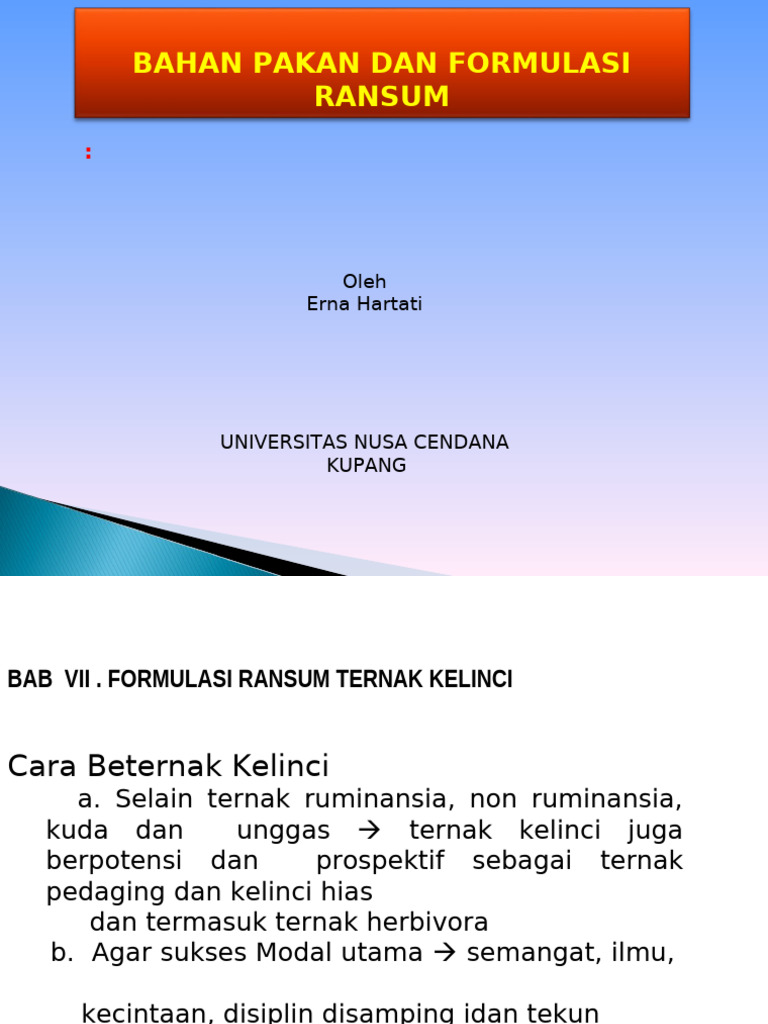 Formulasi Ransum Kelinci Sehat dan Optimal | PDF