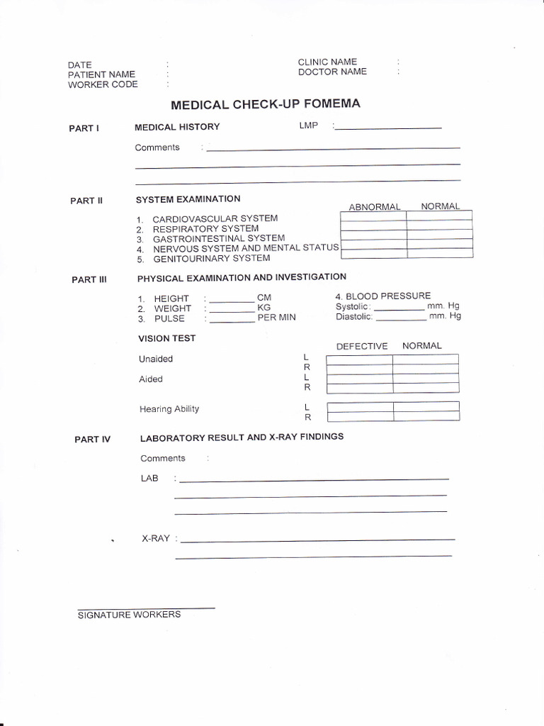 Foreign Worker Medical Examination Report | PDF | Physical Examination ...
