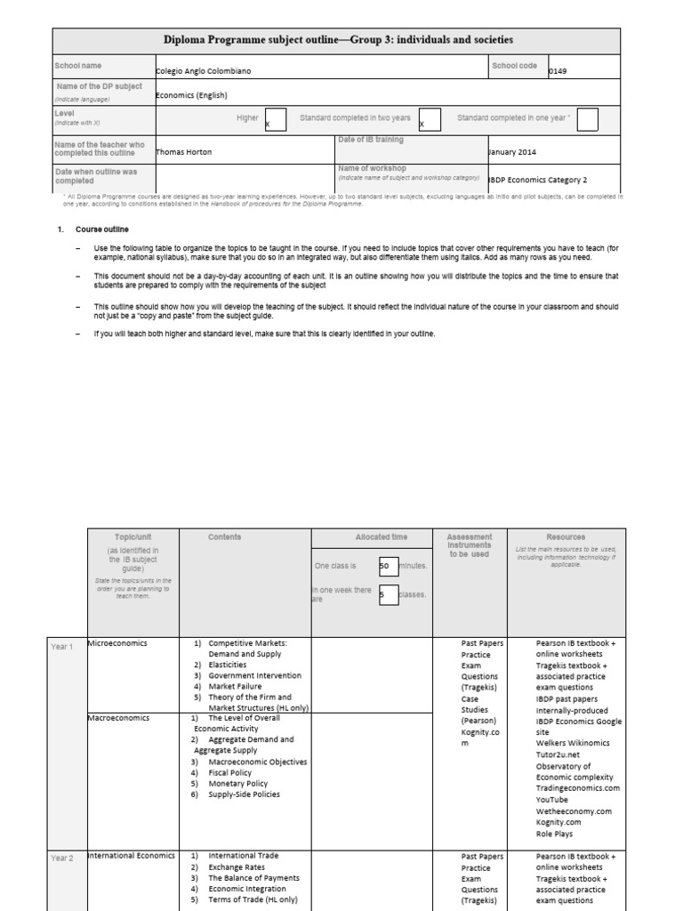 IBDP Economics Course Outline and Assessment | PDF | Economic ...