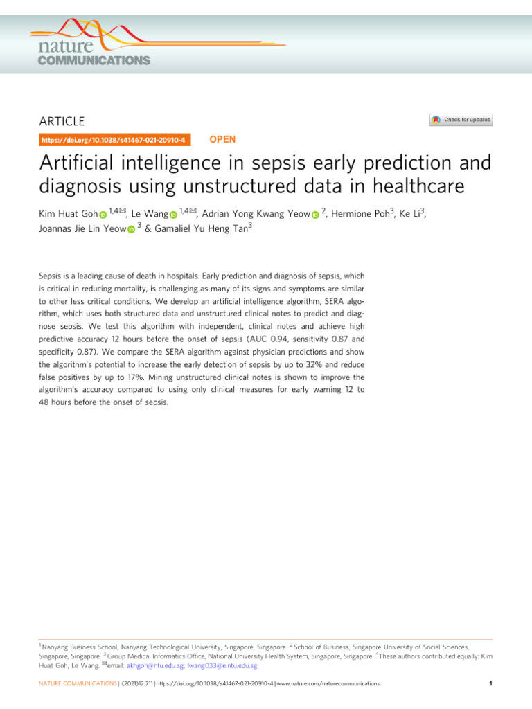 AI for Early Sepsis Prediction in Healthcare | PDF | Sepsis ...