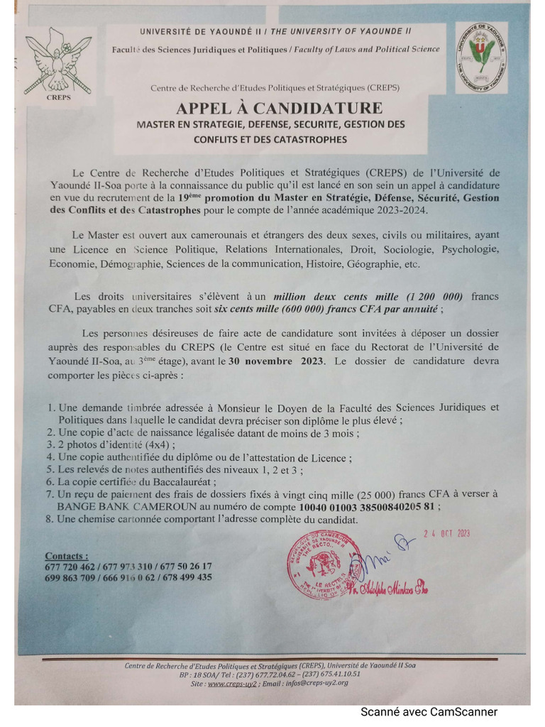 Appel A Candidature Du Master En Stratégie Défense Sécurité Gestion