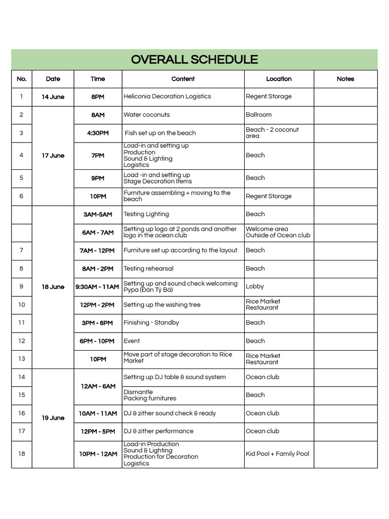 Event Logistics Schedule Overview | PDF
