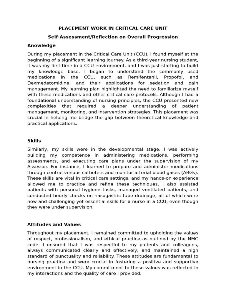 Critical Care Unit Placement Reflection | PDF | Intensive Care Unit ...