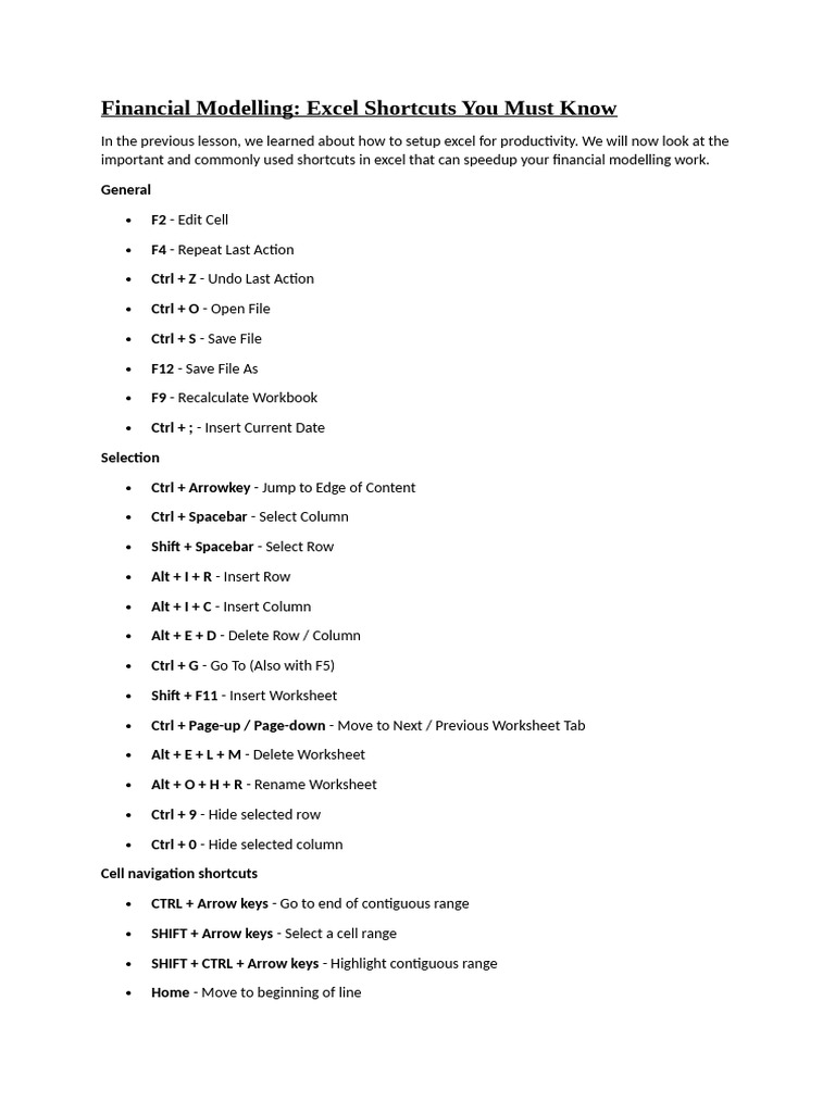 financial-modelling-short-cut-keys-pdf-computing-text
