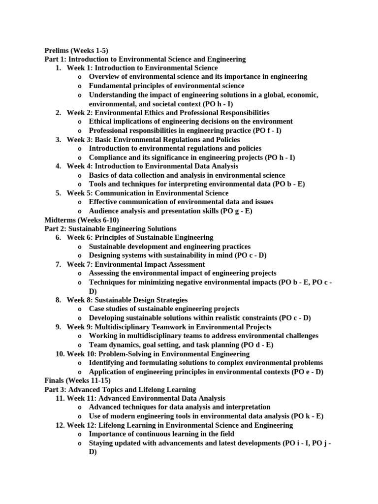 Environmental Science and Engineering Course Outline | PDF ...