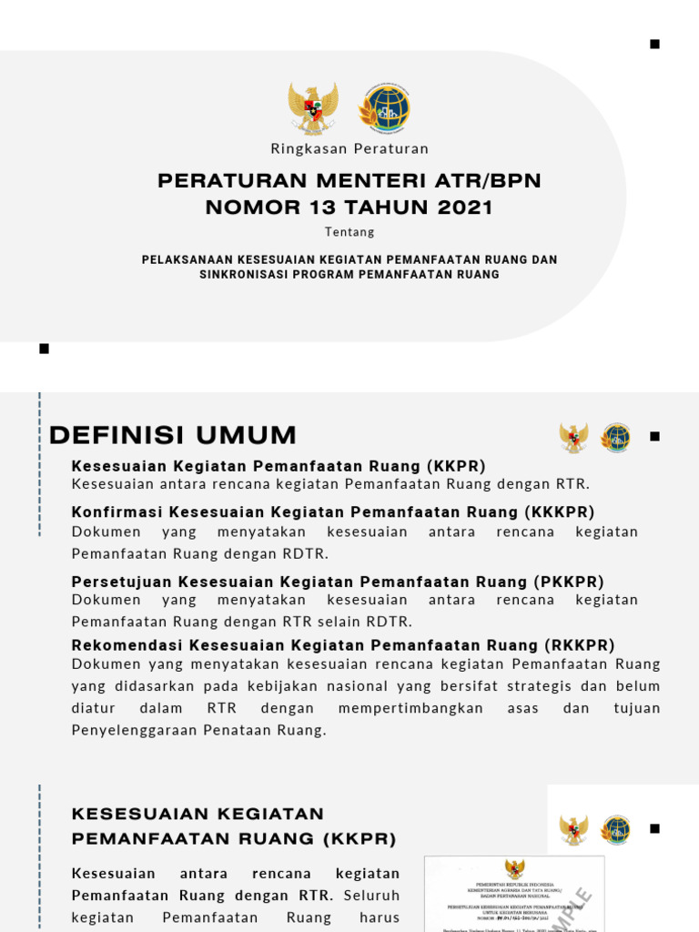 Ringkasan Permen Atrbpn 13 Tahun 2021 Tentang Kkpr Rev Pdf