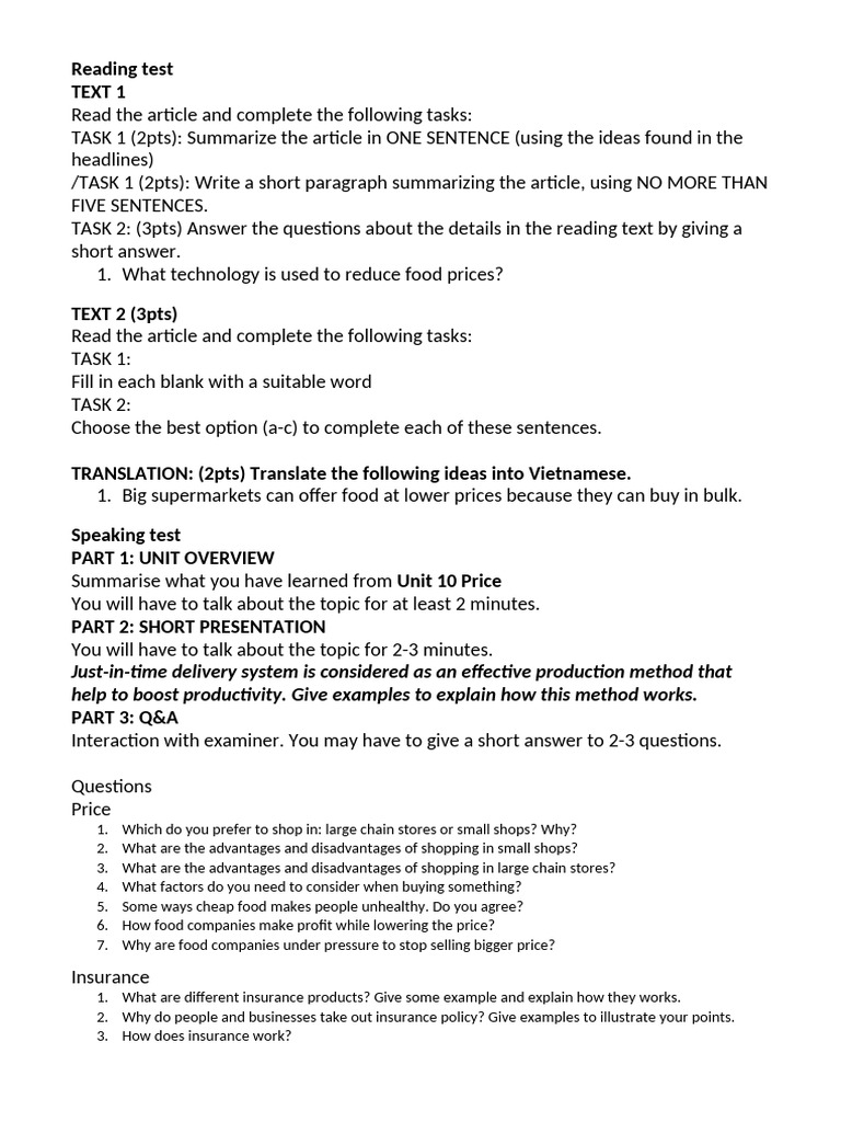 Reading + Speaking 2-Test-Format | PDF | Creativity | Insurance