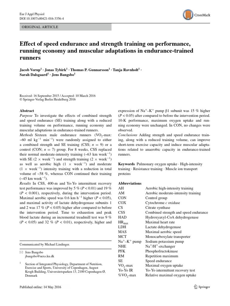 Effect of Speed Endurance and Strength Training On Performance, Running ...