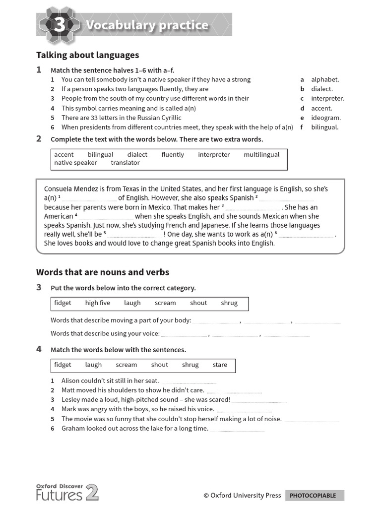 ODF2 Unit 3 Vocabulary Practice | PDF | English Language | Word