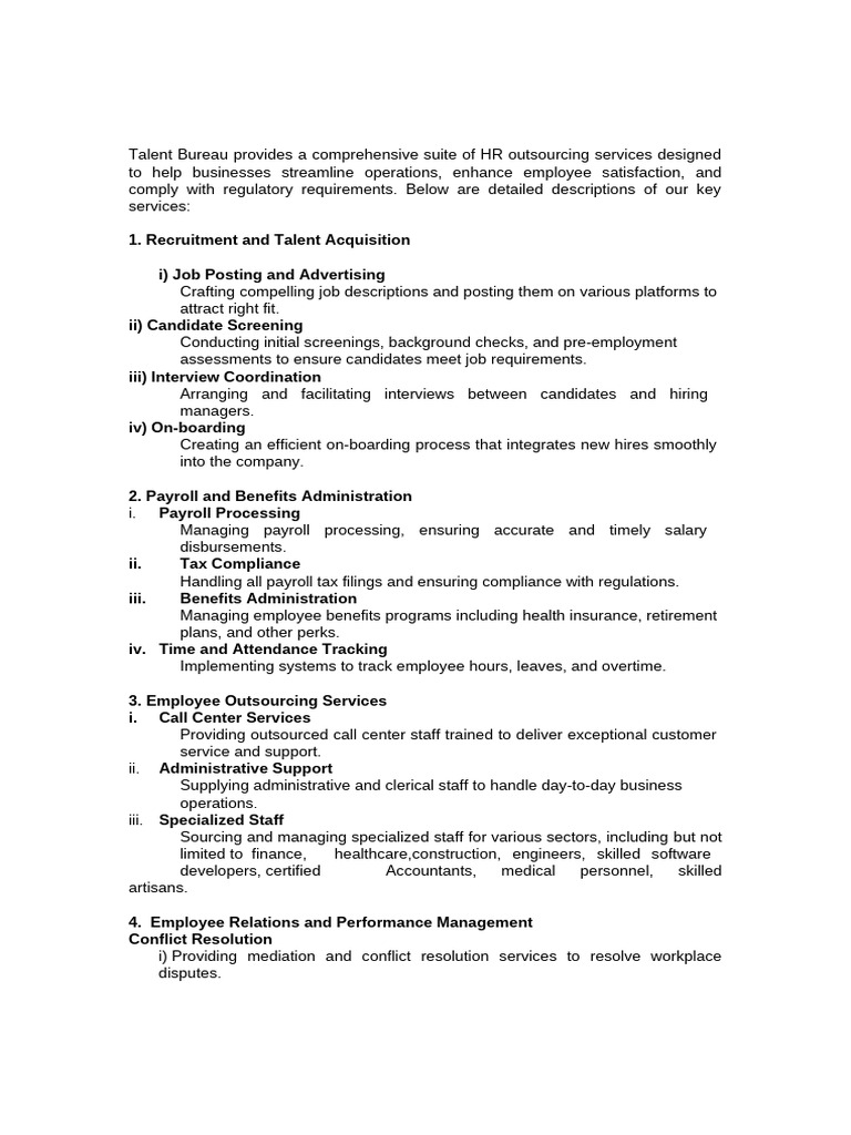 Comprehensive HR Outsourcing Services | PDF | Payroll | Employment