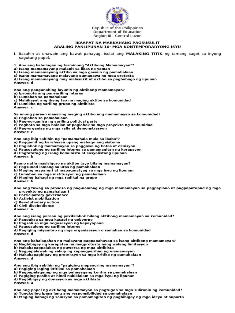 4th QUARTER EXAM AP | PDF