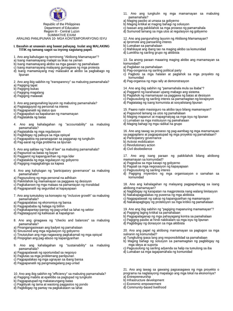 4th-QUARTER-EXAM-AP SUMMATIVE | PDF