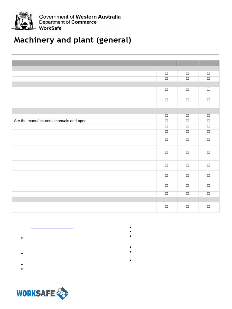 Machinery Safety Checklist Guide | PDF | Forklift | Safety
