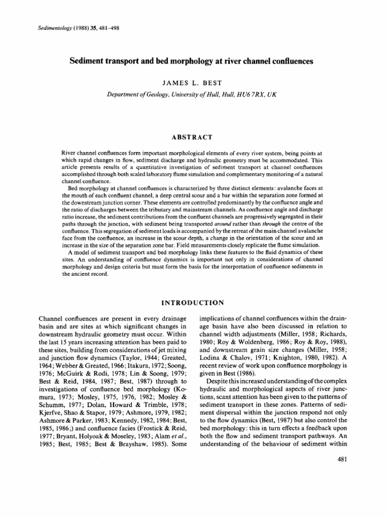 Sediment Transport at River Confluences | PDF | Sediment | River