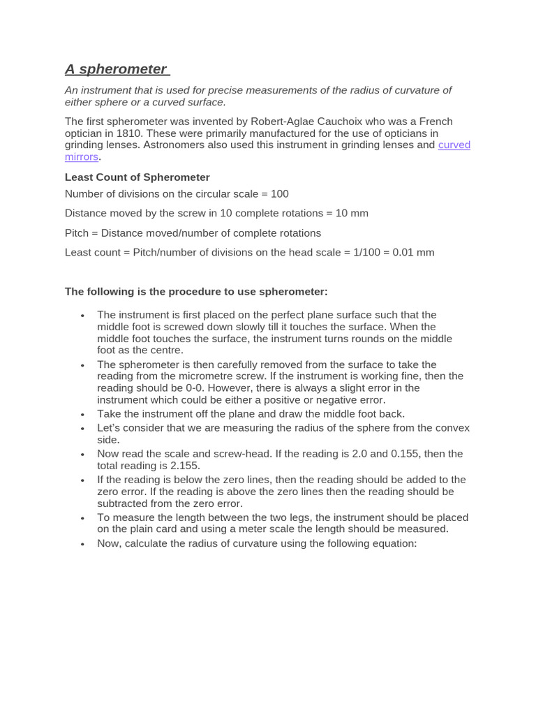 A Spherometer | PDF | Teaching Methods & Materials | Technology ...