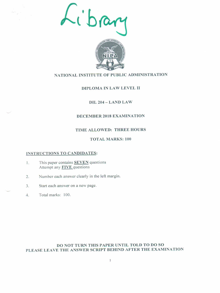 DIL204 - Land Law Dec, 2018 | PDF