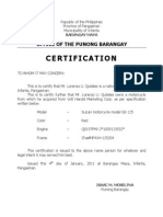 Certification of Motorcycle Ownership in Barangay Maya, Pangasinan