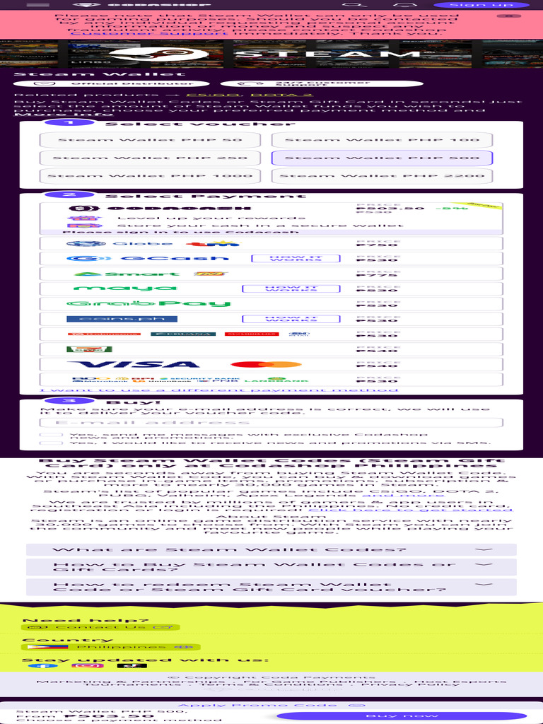 Steam Wallet Codes Steam Gift Card Codashop Philippines | PDF | Gift Card