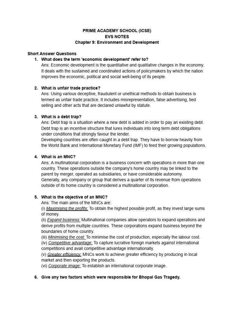 Environment and Development EVS Notes | PDF | Developing Country ...