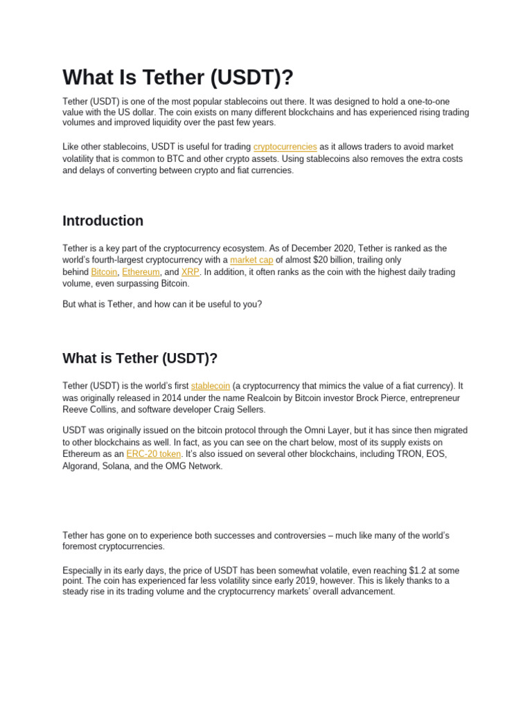 What Is Tether USDT | PDF | Cryptocurrency | Private Sector
