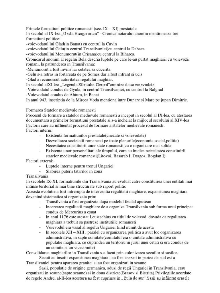 Primele Formatiuni Politice Romanesti | PDF
