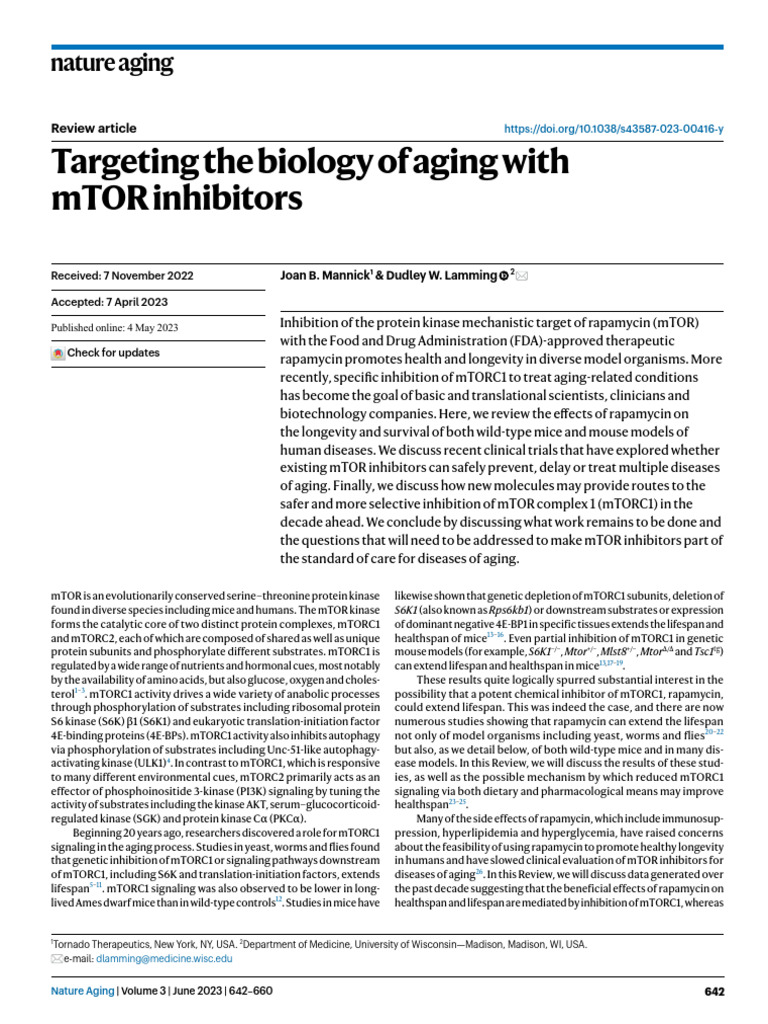 Targeting The Biology of Aging With mTOR Inhibitors | PDF | Autophagy ...