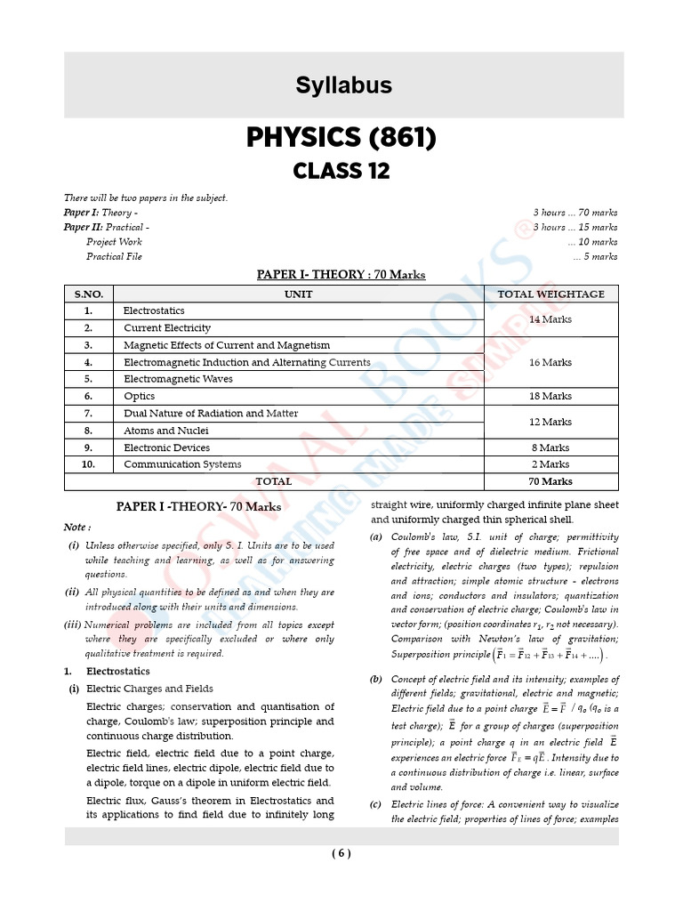 Class 12 Physics Syllabus Overview | PDF | Optics | Diffraction