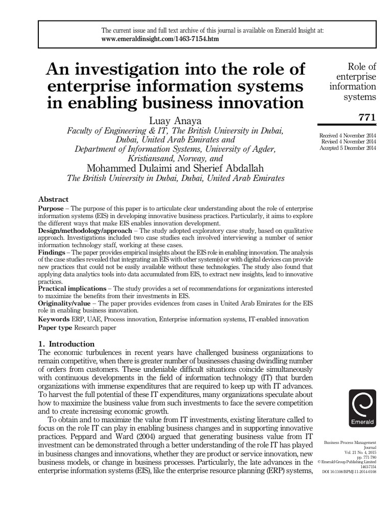 EIS and Business Innovation Insights | PDF | Innovation | Business Process