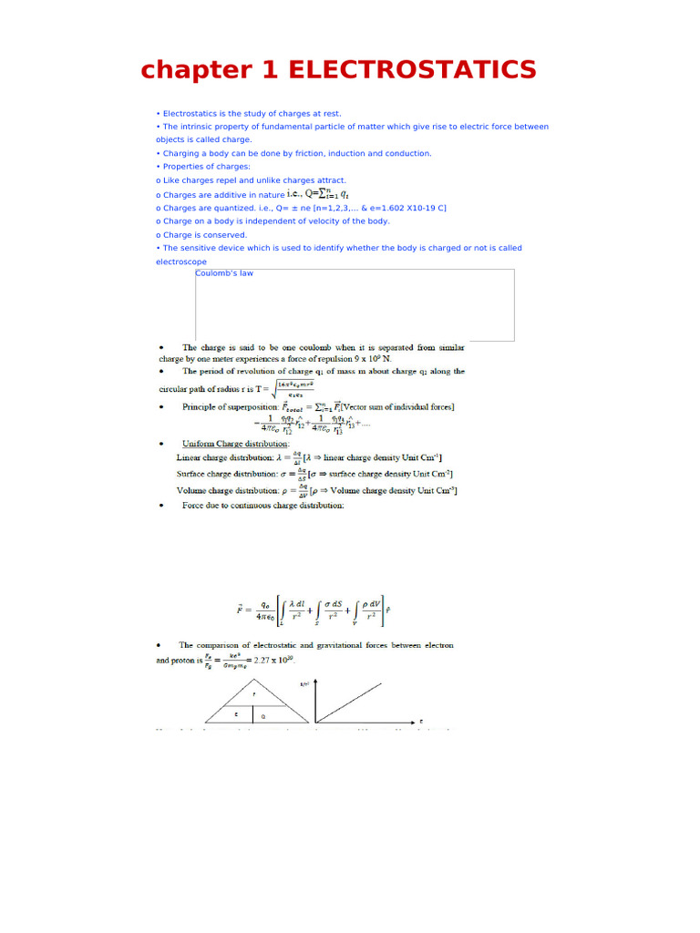 Class 12 Physics Electrostatics Notes | PDF | Dielectric | Electric Charge