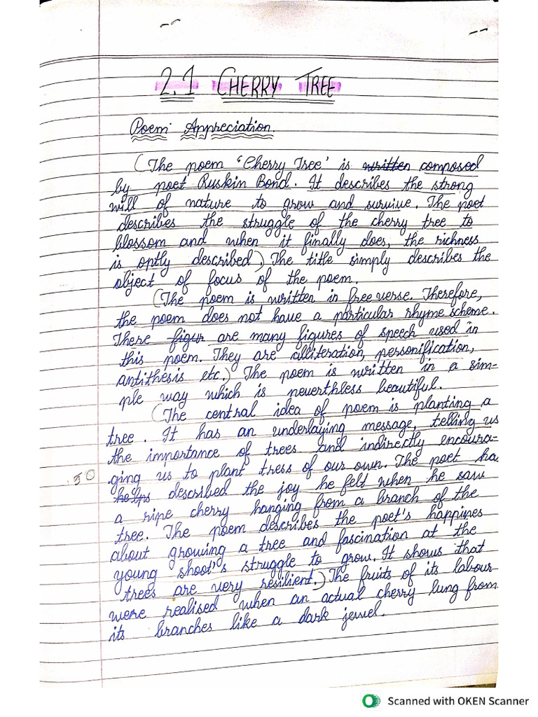 Poetry Appreciation of Cherry Tree Maharashtra Board Class 11 | PDF