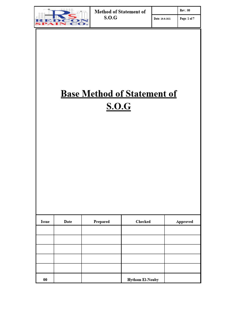 S.O.G Method Statement for Slab Casting | PDF | Concrete | Personal ...