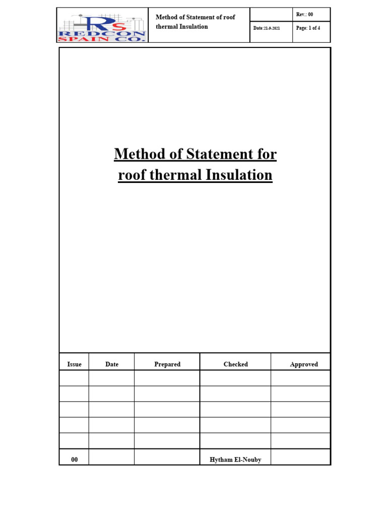 Roof Thermal Insulation Method Statement | PDF | Building Insulation
