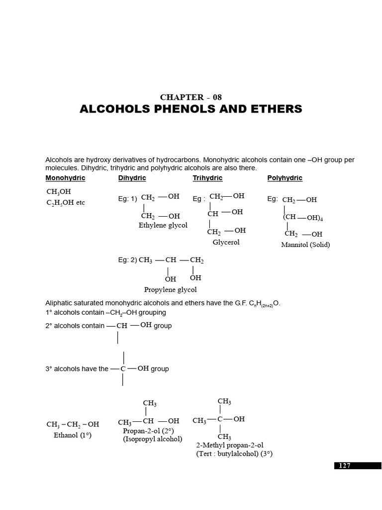 Alcohols, Phenols, and Ethers Overview | PDF | Ether | Acid