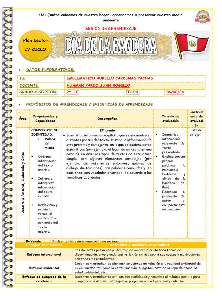 U3 Sesión d4 PL Día de La Bandera | PDF | Aprendizaje | Enseñando