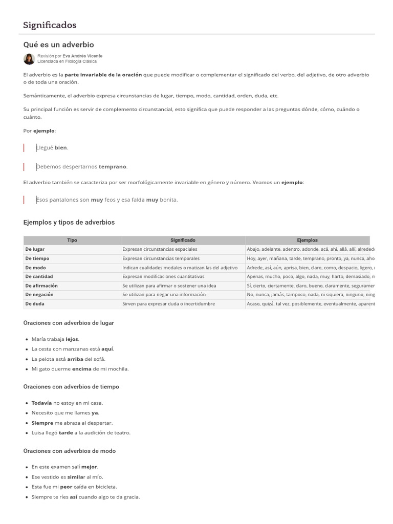 Tipos y Ejemplos de Adverbios | PDF | Adverbio | Unidades Semánticas