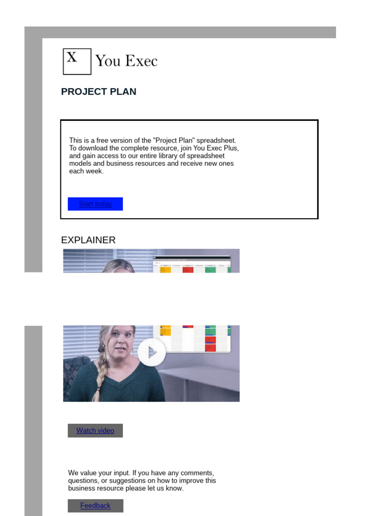You Exec - Project Plan Free | PDF | Risk | Spreadsheet
