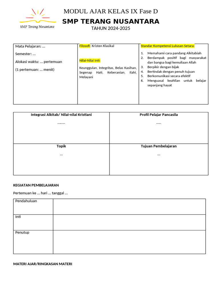 2024 2025 SMP Template Form Modul Ajar PDF Karier Perkembangan