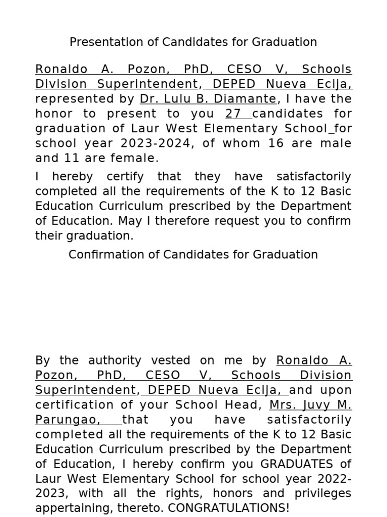 Presentation of candidates for graduation pdf
