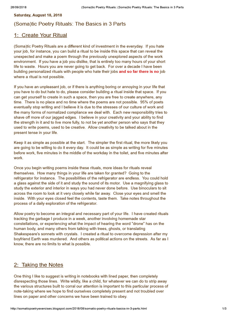 Soma(tic) Poetry Rituals Explained | PDF | Poetry