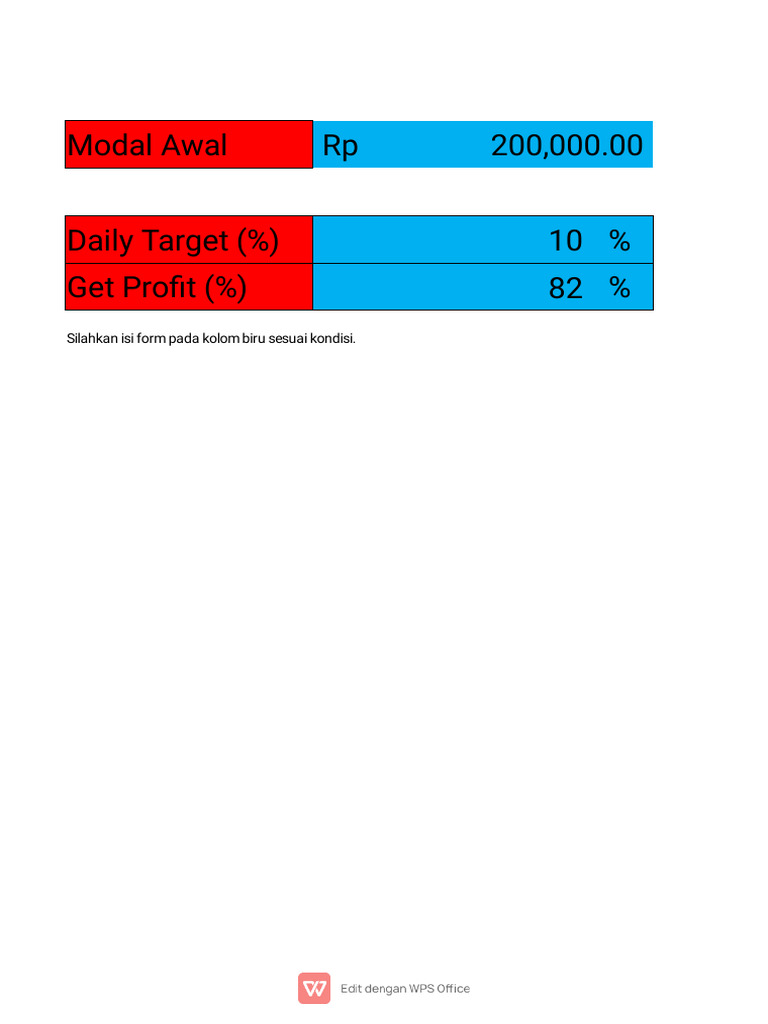 Modal Awal RP 200,000.00 Daily Target (%) 10 % Get Profit (%) 82 % | PDF